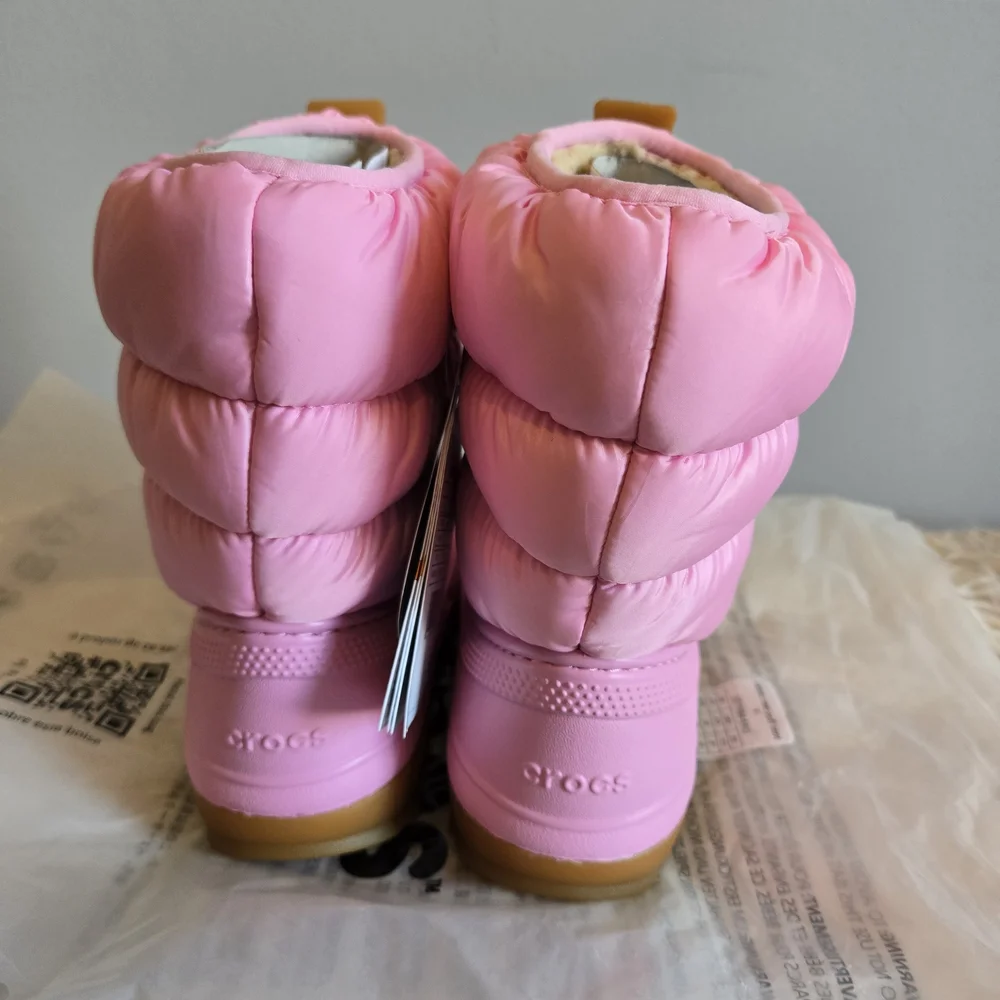 Pink Puffy Winter Crocs Boots